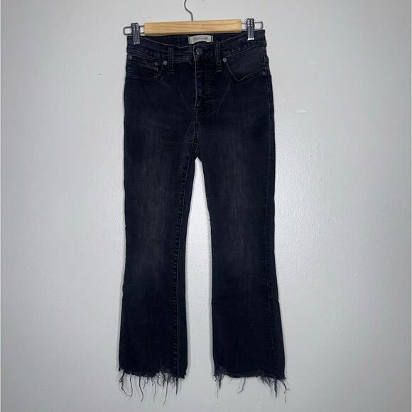 Madewell Cali Demi-Boot Jeans Black Petite 25P Mid Rise Stretch Denim Raw Hem - Picture 2 of 8